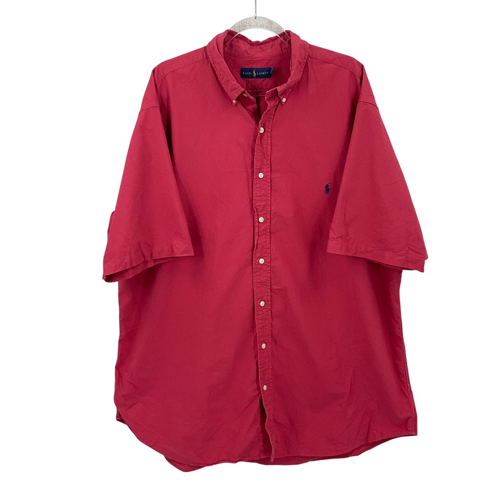 Ralph Lauren Button Down Mens 2XLT Red SS Classic Pony Logo Cotton Shirt